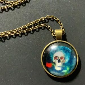 Bronze Cabochon Necklace - Skull With A Rose